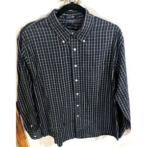 Arrow USA Mens Button-Down Navy LARGE 16-16.5 Collared Shirt Plaid Print